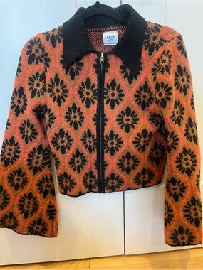 TACH fits like S Orange & Black Patterned Zip-Front Bomber Jacket